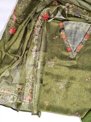 Green Chanderi Dress Material