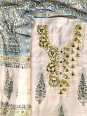 Cream Chanderi Dress Material