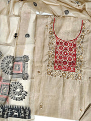 Beige Chanderi Dress Material