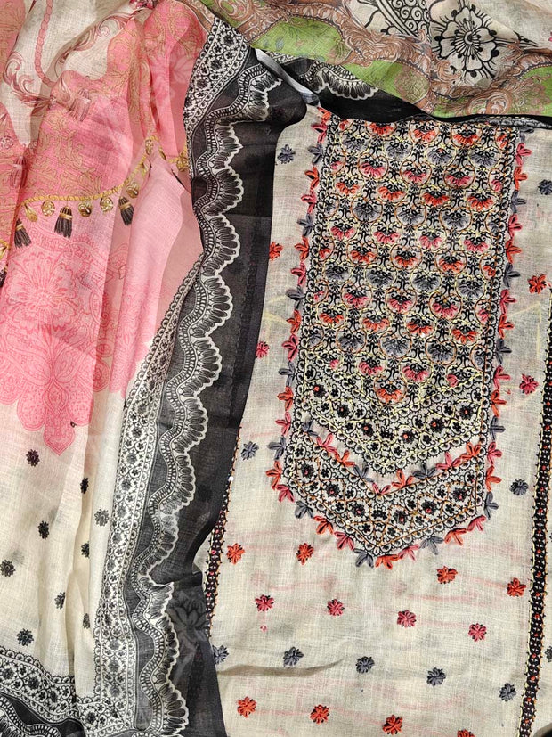 Off White Cotton Flex Dress Material