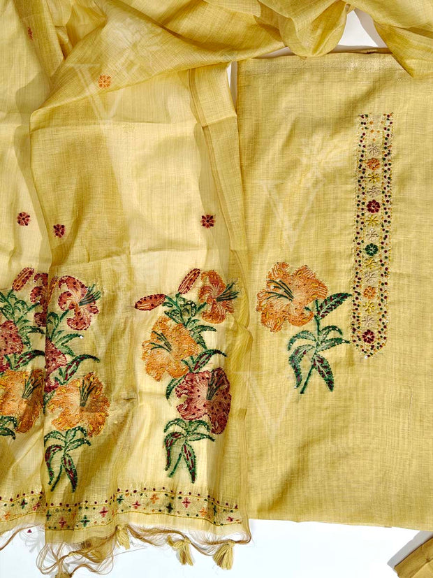Yellow Chanderi Dress Material