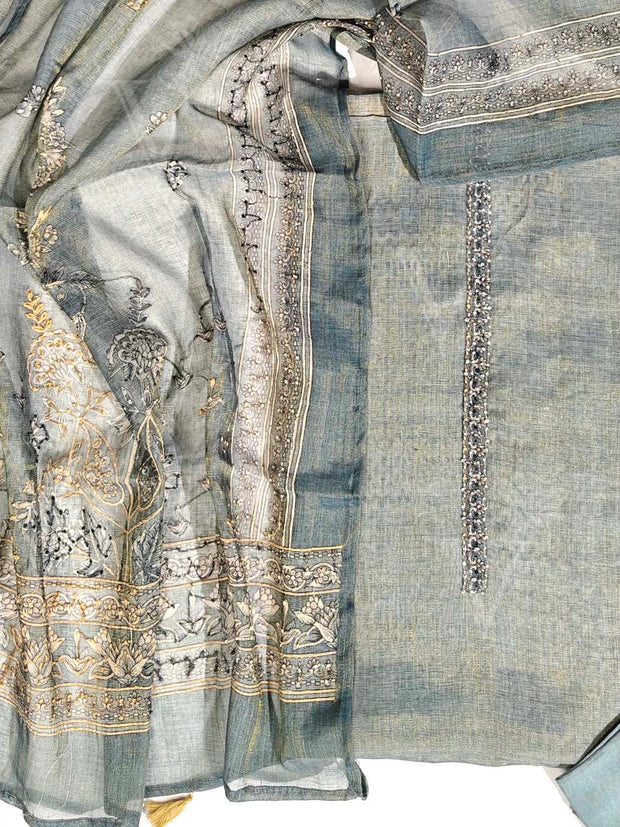 Blue Chanderi Dress Material