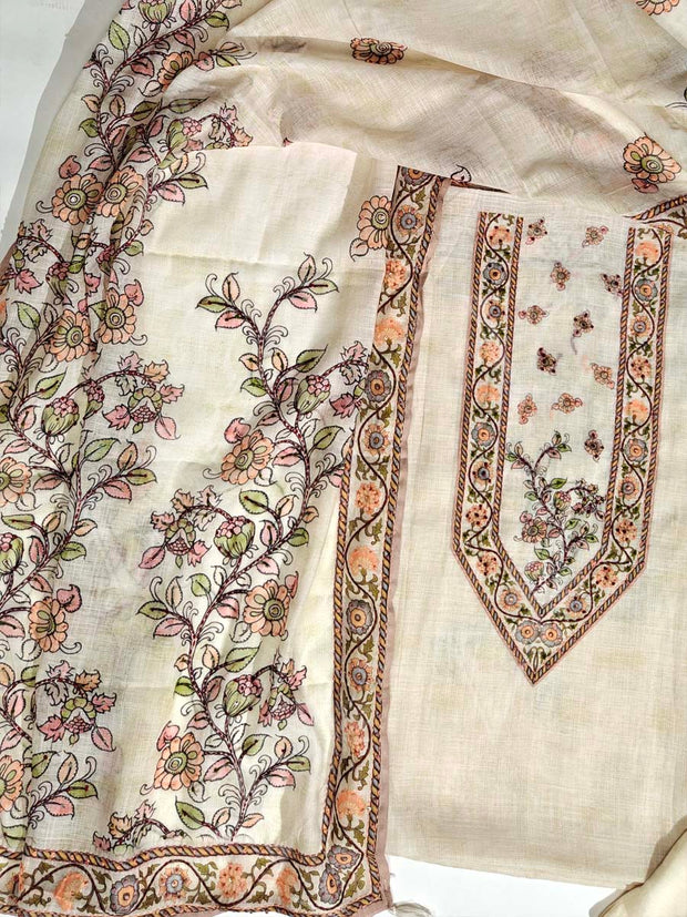 Cream Chanderi Dress Material