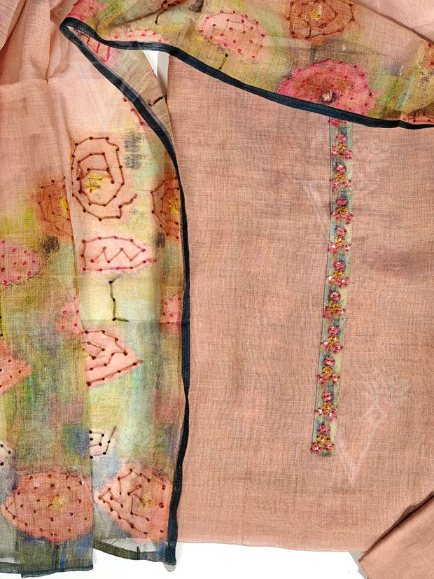 Peach Chanderi Dress Material
