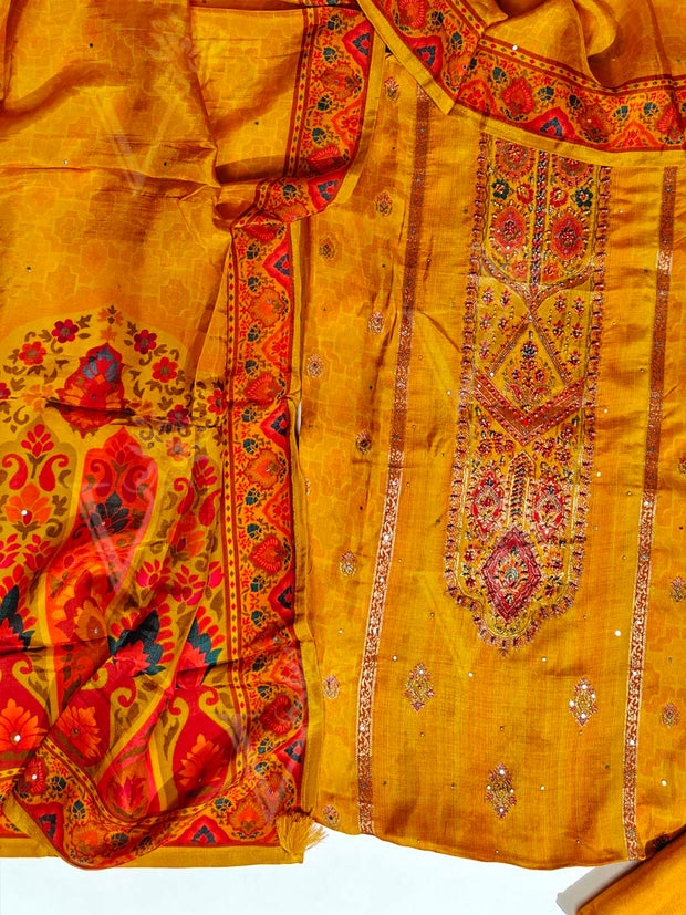 Orange Silk Dress Material