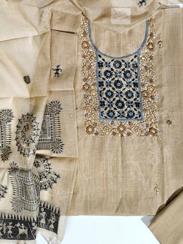 Beige Chanderi Dress Material