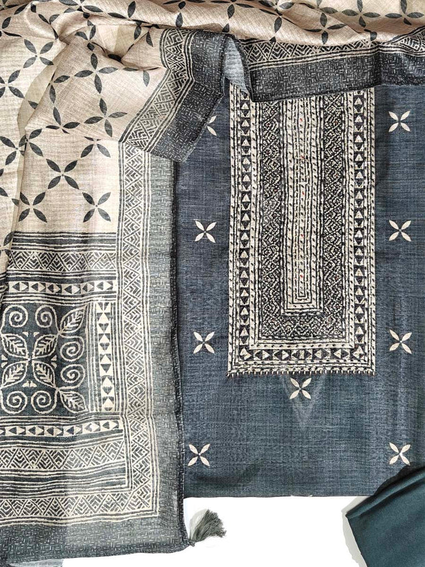 Grey Kota Silk Dress Material