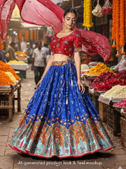 Red and Blue Vasansi Silk Embroidered Lehenga Set