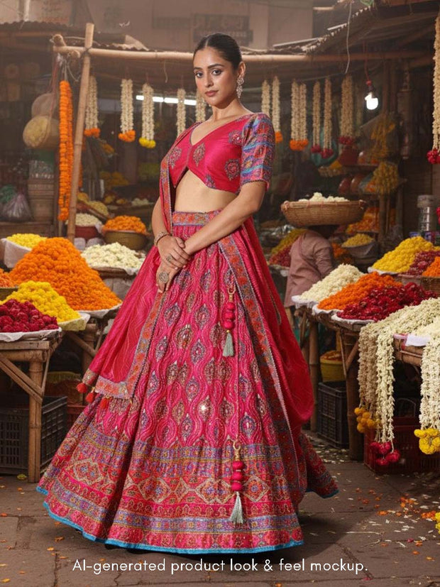 Pink Vasansi Silk Embroidered Lehenga Set