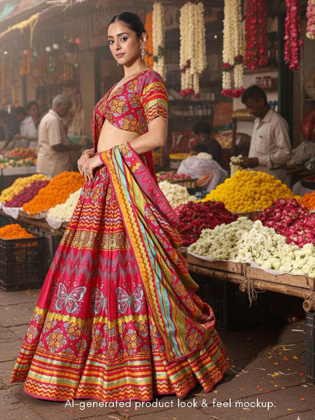 Multi Color Vasansi Silk Embroidered Lehenga Set