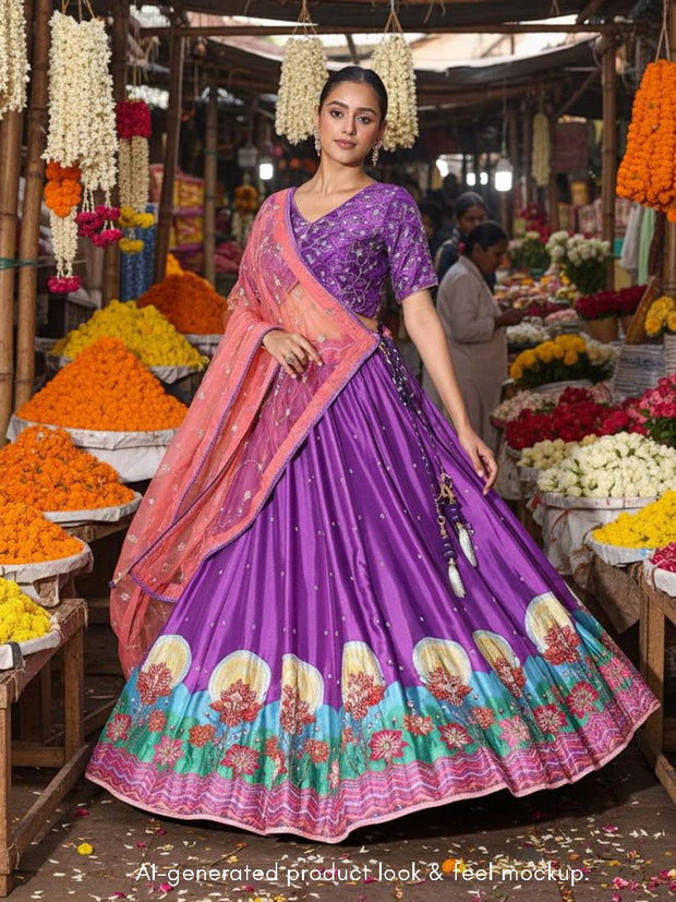 Purple Vasansi Silk Embroidered Lehenga Set
