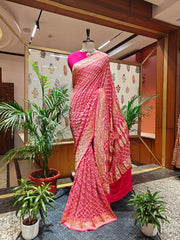 Pink Bandhani Saree – Real Georgette, Handmade Tie & Dye (Handloom)