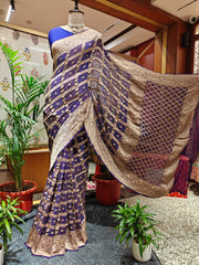 Royal Blue Bandhani Saree – Real Georgette, Handmade Tie & Dye