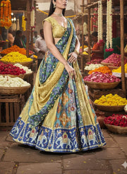 Green and Blue Patola Vasansi Silk Printed Bandhani Lehenga Set