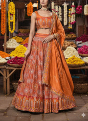 Orange Vasansi Silk Printed Lehenga Set