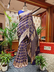 Royal Blue Bandhani Saree – Real Georgette, Handmade Tie & Dye