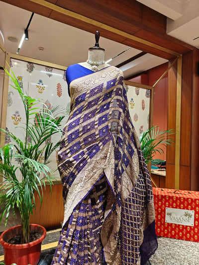 Royal Blue Bandhani Saree – Real Georgette, Handmade Tie & Dye