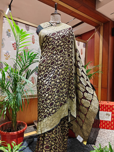 Black & Red Bandhani Saree – Real Georgette, Handmade Tie & Dye