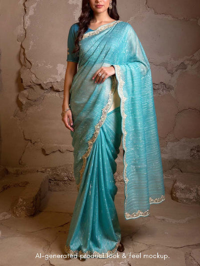 Light Blue Organza Saree