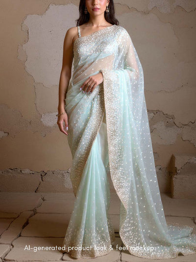 Aqua Green Organza Saree