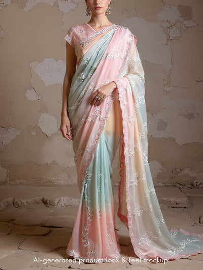 Multicolor Embroidred Organza Saree