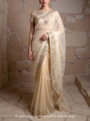 Peach Embroidered Organza Saree