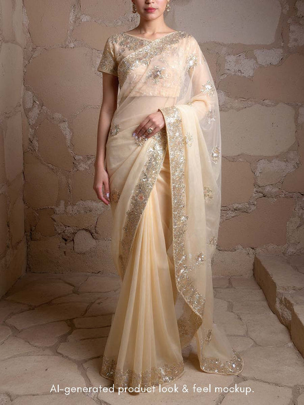 Peach Embroidered Organza Saree