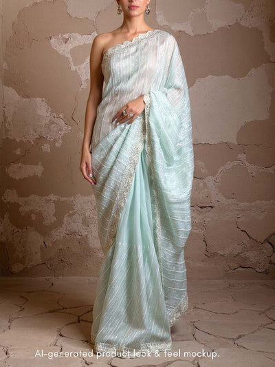 Light Grey Embroidered Organza Saree