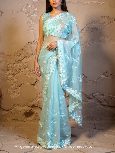 Sea Green Organza Saree