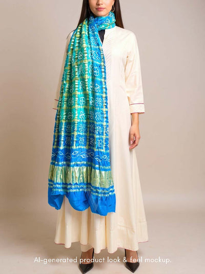 Blue and Green Bandhani  Zari Dupatta