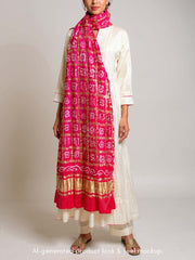 Red and  Pink Bandhani Zari Dupatta