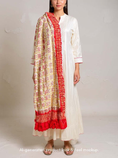 Off White Bandhani Zari Dupatta