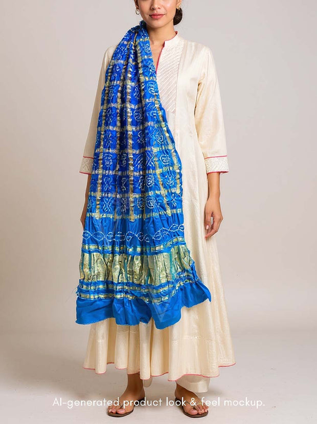 Blue Bandhani Zari Dupatta