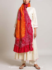 Red and Orange Bandhani Zari Dupatta