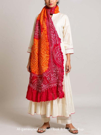 Red and Orange Bandhani Zari Dupatta
