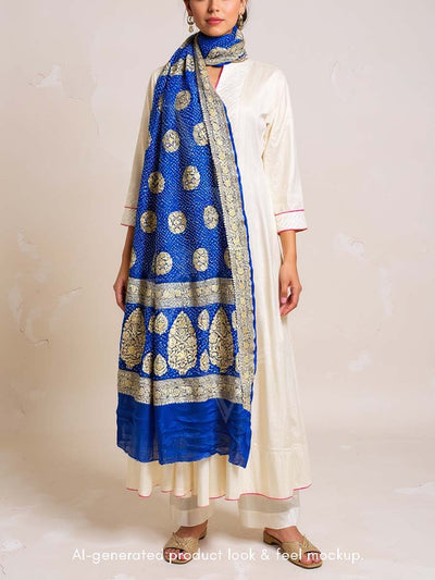 Blue Bandhani Zari Dupatta