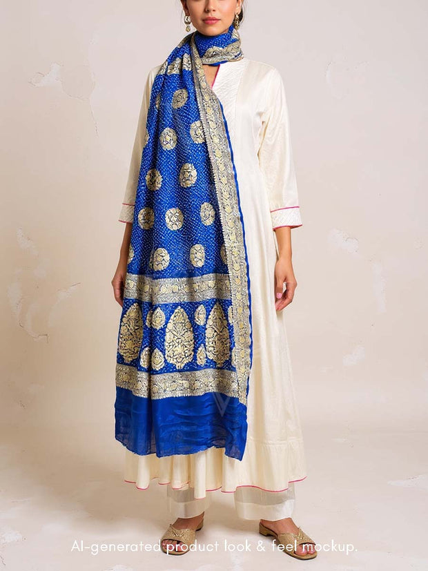 Blue Bandhani Zari Dupatta