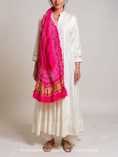 Pink  Bandhani Zari Dupatta