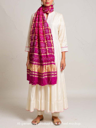 Pink and Purple Bandhani Zari Dupatta