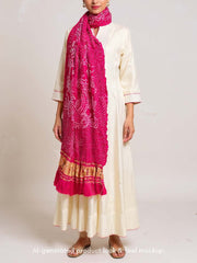 Magenta Pink  Bandhani Zari Dupatta
