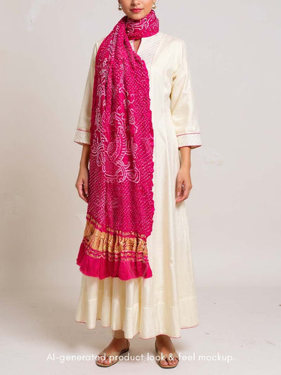 Magenta Pink  Bandhani Zari Dupatta