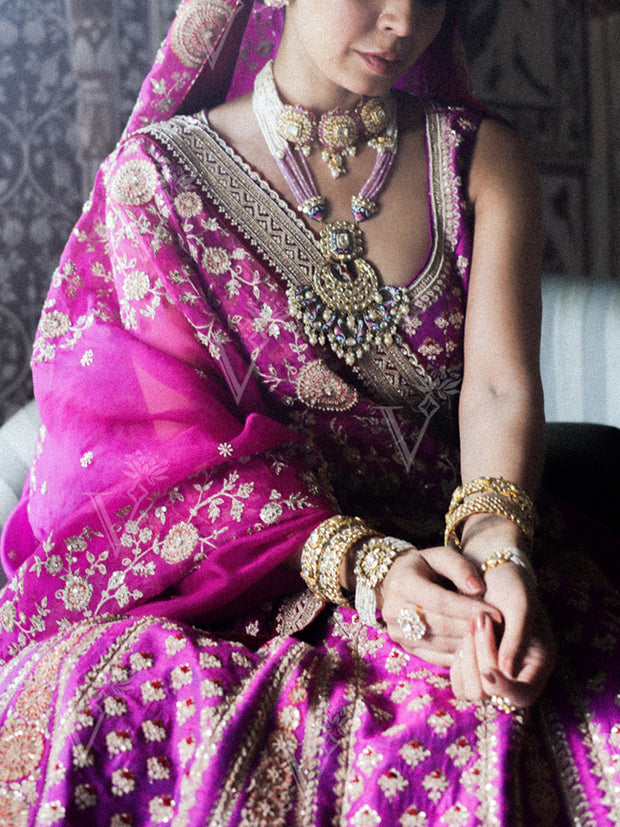 Purple Raw Silk Lehenga Set