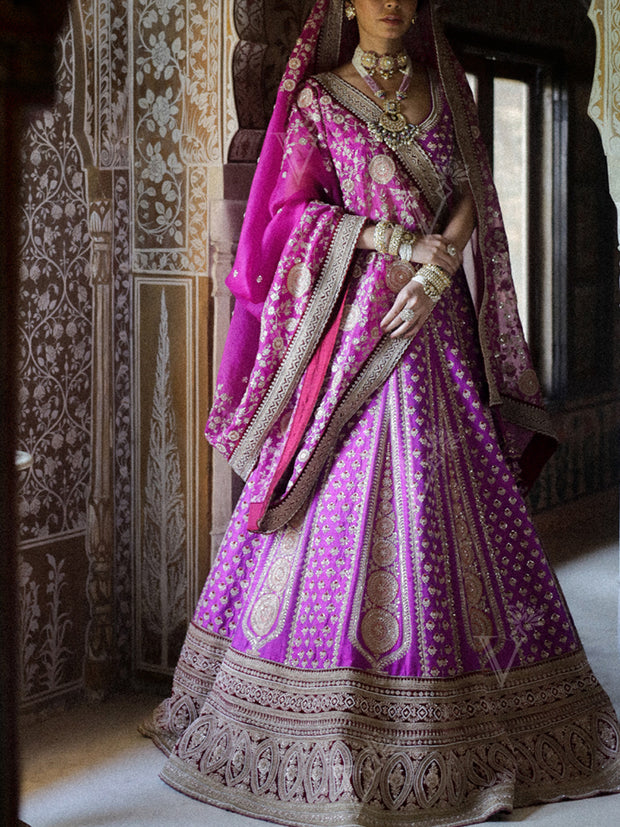 Purple Raw Silk Lehenga Set