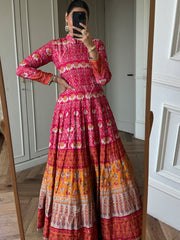 Pink Vasansi Silk Printed Anarkali Gown
