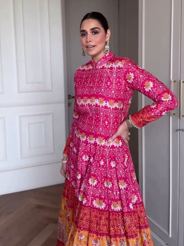 Pink Vasansi Silk Printed Anarkali Gown