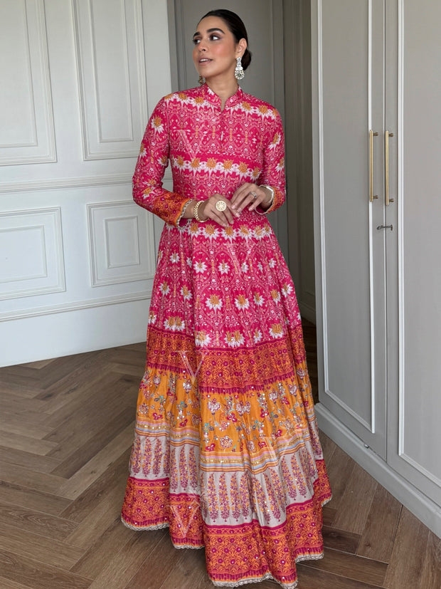 Pink Vasansi Silk Printed Anarkali Gown