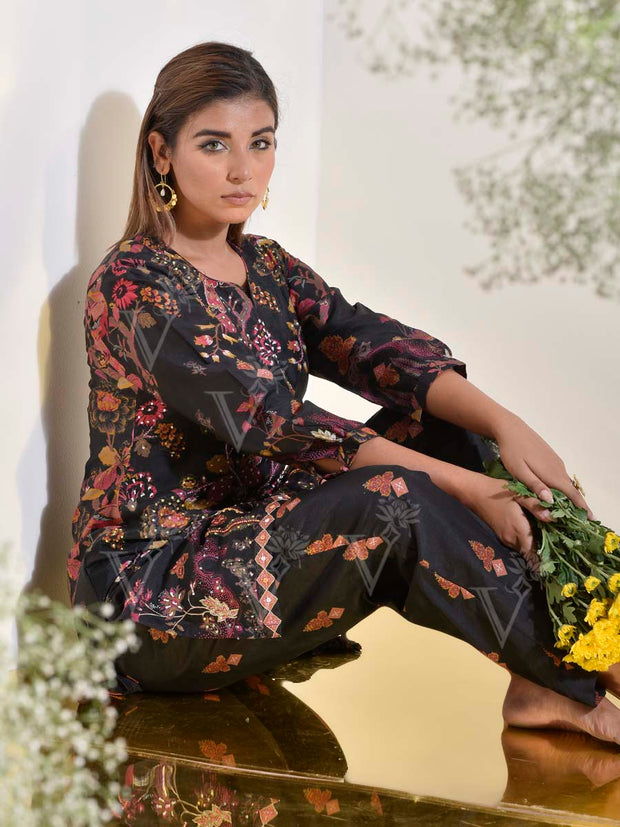 Black Vasansi Silk Embroidered Co Ord Set