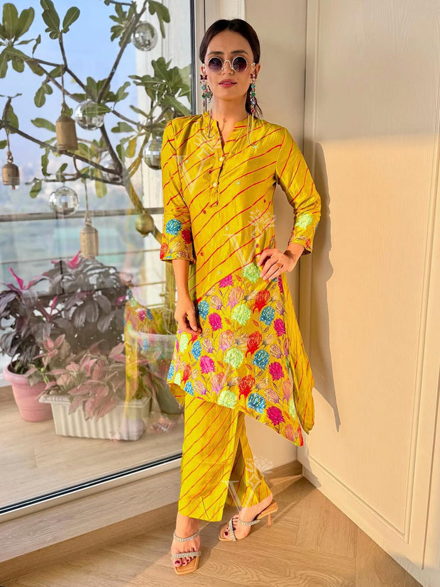 Grass Green Vasansi Silk Leheriya Co Ord Set