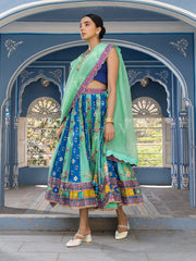 Sea Green and Blue Vasansi Silk Short Lehenga