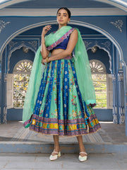 Sea Green and Blue Vasansi Silk Short Lehenga